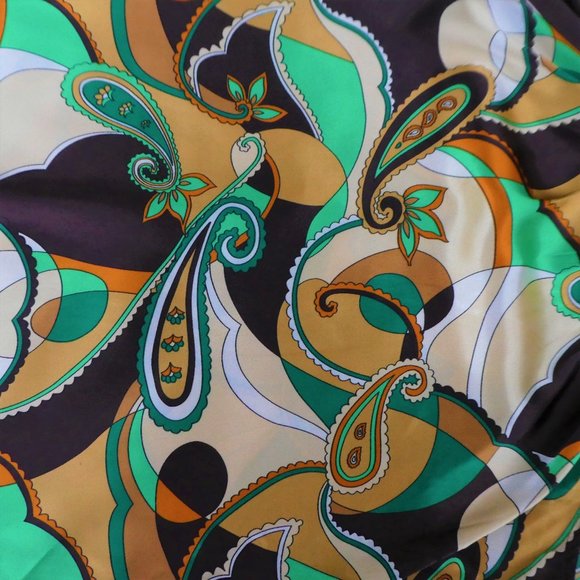 Vintage Famosa Top Satin Sleeveless Paisley 70s Mock Tie Psychedelic USA Small - Picture 4 of 6